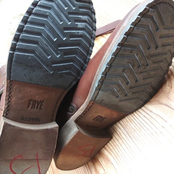 FRYE VERONICA Women Strap Tall Brown leather Boots size 6 Western Boho Moto - Picture 15 of 16